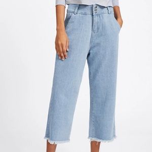 3 button mom distressed bottom jeans